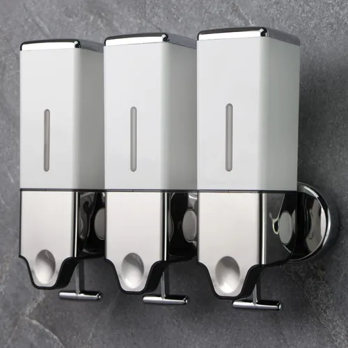 Vista 8 de Dispensador de champú y acondicionador prosfalt 2 x 500ml No taladrar Montado en la pared Dispensador manual de jabón para ducha para el hogar