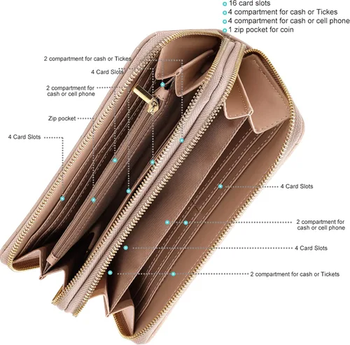 Vista 4 de Cartera de piel vegana con doble cremallera y correa de sujeción de mano