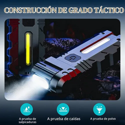Vista 7 de Luz de trabajo LED con cabezal giratorio de 180°, doble haz, base magnética y recargable USB-C, mini llavero, linterna manos libres con clip
