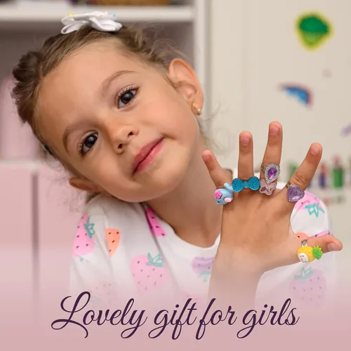 Vista 2 de nutty toys Anillos de Joyas para Niñas Pequeñas, 24 Juego de Joyería Ajustable para Disfrazarse y Juego de Simulación para Niños, Mejores Regalos