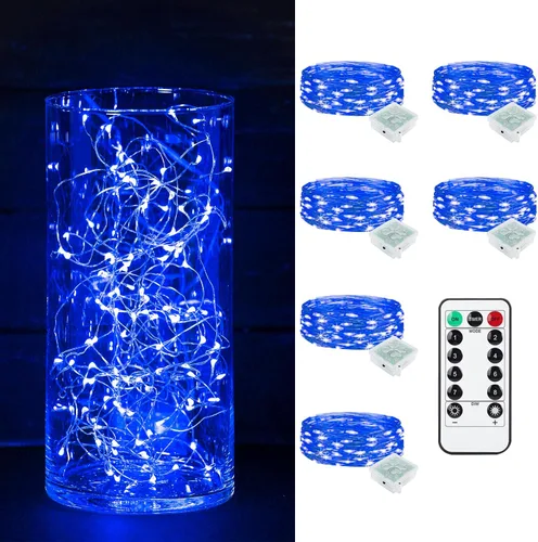 Vista 82 de Paquete de 6 luces de hadas a pilas con temporizador remoto, 8 modos de iluminación, 7 pies, 20 luces LED impermeables para Halloween, Navidad
