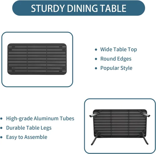 Vista 6 de Mesa de comedor al aire libre para 4 personas 62 pulgadas, mesa rectangular de aluminio para patio, color gris