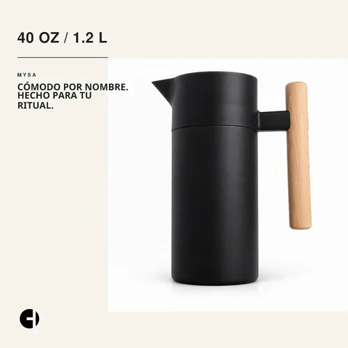 Vista 7 de Thermal Coffee Carafe 40 Oz Insulated with Tea Infuser, Stainless Steel Negro
