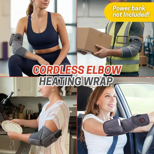 Vista 5 de Almohadilla térmica para codo, envoltura térmica inalámbrica para tendinitis de codo de tenista, codo extralargo con 3 niveles de calor