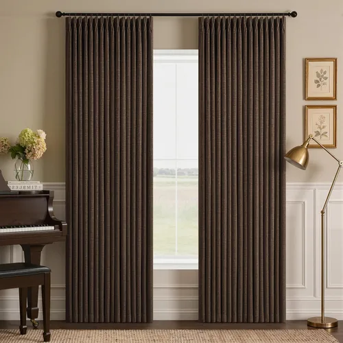 Vista 100 de Cortinas opacas de lino plisado natural de 96 pulgadas de largo
