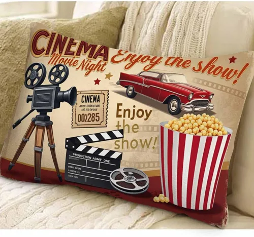 Vista 3 de EKOBLA Funda de almohada de 12x20 pulgadas Cartel de cine retro con letras para disfrutar de la película noche de cine disfruta del espectáculo