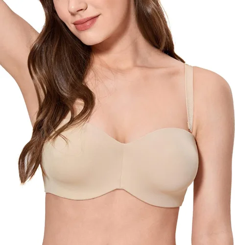 Vista 3 de CALVENA Sujetador sin tirantes para mujer, sin forro, con aros, minimizador de talla grande, sin costuras, brasier bandeau para busto grande