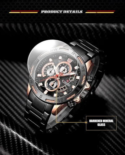 Vista 5 de Naviforce hombres relojes deportivos oro acero completo cuarzo reloj hombres fecha semana impermeable Militar Relogio Masculino