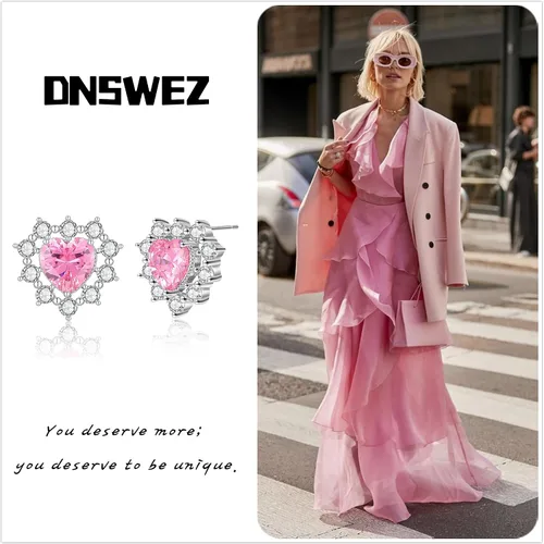 Vista 2 de Dnswez Aretes chapados en oro rosa intenso para mujer, lindo corazón de amor, circonita cúbica, aretes colgantes para mujeres, adolescentes y niñas