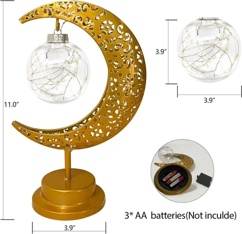 Vista 6 de Lámpara de mesa decorativa, luz de luna creciente, decoración de mesa de Ramadán, funciona con pilas, lámpara de escritorio de Ramadán de Navidad
