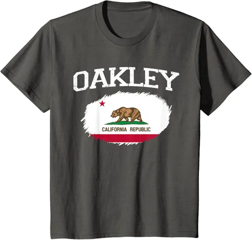 Vista 76 de OAKLEY CA CALIFORNIA Flag Vintage USA Sports Hombre Mujer Camiseta, Negro