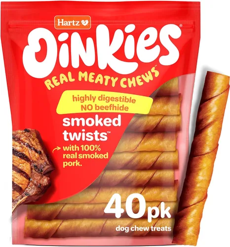 Vista 10 de Hartz Oinkies - Golosinas masticables naturales para perros, piel de cerdo ahumado, 9.2 onzas