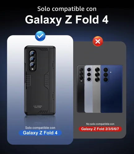 Vista 2 de Funda para Samsung Z Fold 4: [Soporte oculto] [carga inalámbrica], carcasa delgada de protección de bisagra de cuerpo completo, protector de Negro