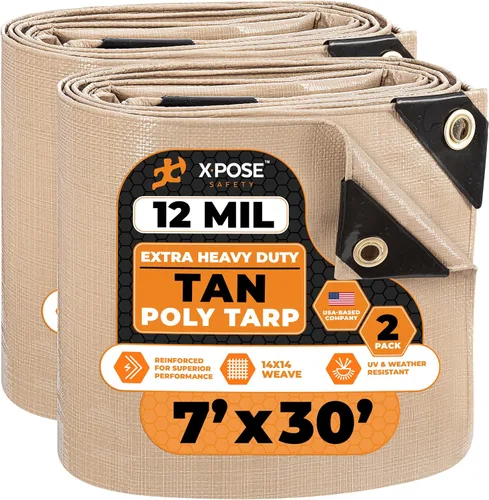 Vista 182 de Xpose Safety Lona protectora de polietileno plateado resistente de 5 x 7 pies - Funda protectora multiusos - Duradera, resistente al agua