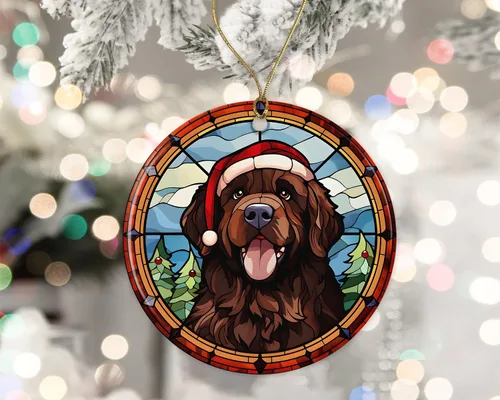 Vista 2 de Terranova Adorno de cerámica de vitrales de Navidad, adorno colgante para árbol de Navidad, adorno de vitral de perro, adorno religioso