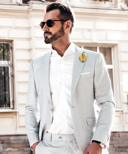 Vista 6 de Premium Trio Cluster Flower Lapel Pin Boutonniere formal para hombres, broche de flores