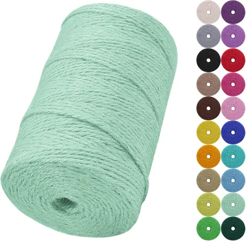 Vista 16 de Cuerda de yute natural de 0.079 pulgadas y 328 pies para manualidades, cuerda de yute de colores de 3 capas para envoltura de regalos, jardinería