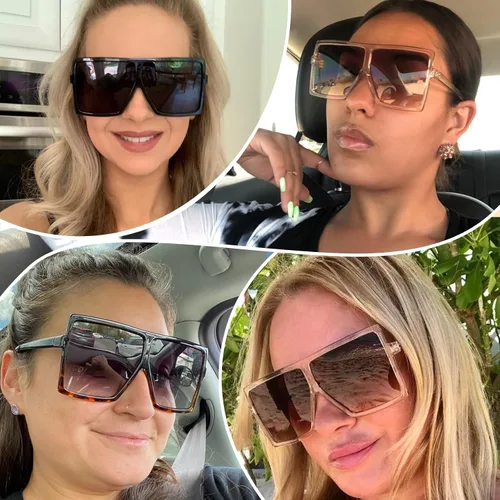 Vista 3 de GRFISIA Gafas de sol cuadradas de gran tamaño para mujeres y hombres, sombras planas a la moda