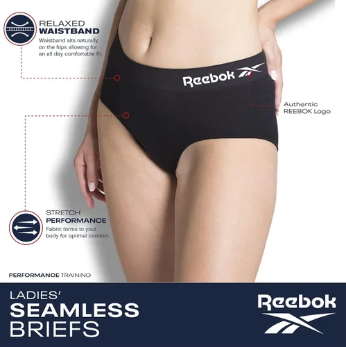Vista 3 de Reebok Ropa interior para mujer - Bragas de cintura alta sin costuras (paquete de 6)