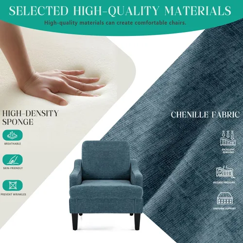Vista 7 de Silla de acento moderna para dormitorio, silla de lectura tapizada con bolsillos laterales, sillas cómodas para sala de estar, sillón para sala