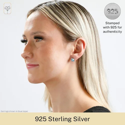 Vista 2 de Pendientes de tuerca de 0.276in con forma de diamante y piedra preciosa de corte cojín en plata de ley