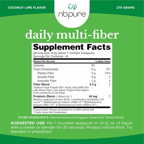 Vista 7 de nbpure Mezcla diaria de fibra en polvo para la salud digestiva, apoyo del colesterol, control saludable del peso, con fibra prebiótica, insoluble