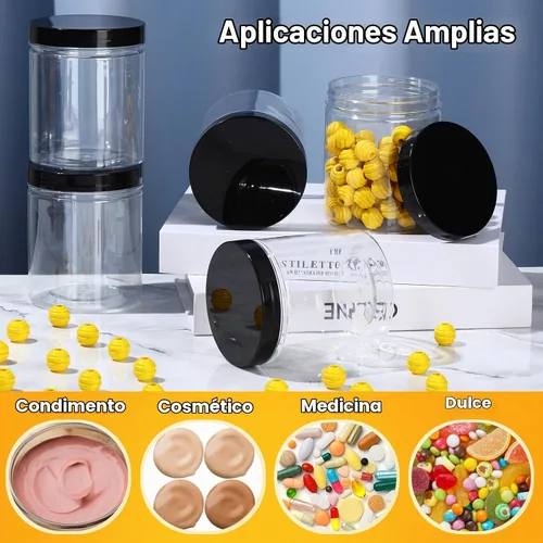 Vista 6 de Irenare 24 frascos de plástico de 16 oz con tapas, recipientes de plástico transparente de boca ancha, frascos tipo Mason para alimentos