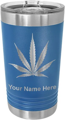 Vista 9 de LaserGram Vaso de pinta aislado al vacío de 16 onzas, hoja de marihuana, grabado personalizado incluido (negro)