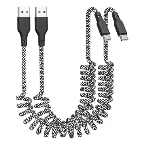 Vista 8 de Quickeep Cable Carplay para automóvil de 3 pies en espiral USB A a USB C, cable de carga rápida para iPhone 16/15/Plus/Pro Max/MacBook Pro, cable