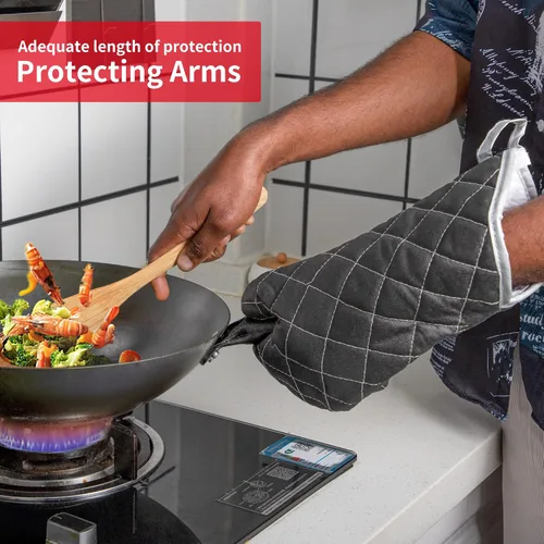 Vista 3 de ARCLIBER Guantes de horno resistentes al calor al fuego 425 ° F, guantes de horno acolchados de algodón de tela de toalla suave, guantes de cocina