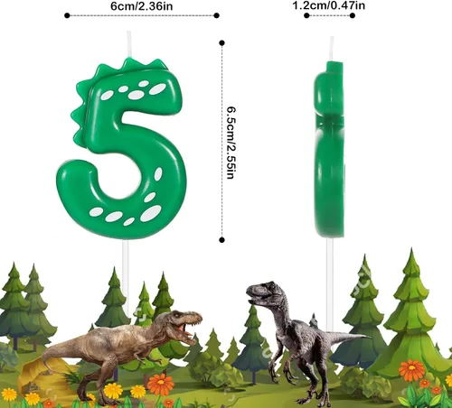 Vista 2 de Velas con números de cumpleaños, velas de dinosaurio de 2.8 pulgadas, velas de cumpleaños para tartas, velas de dinosaurio, decoración de fiestas