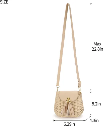 Vista 5 de MAXWISE Bolso de mano tejido de mimbre para mujer, bolso cruzado de ratán hecho a mano para mujer