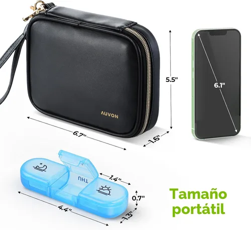 Vista 6 de AUVON Organizador Semanal de Píldoras 3 Veces al Día, Caja de Píldoras Grande de 7 Días con Bolsa de Cuero PU, Estuche de Viaje Portátil
