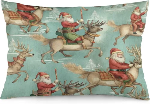 Vista 21 de Fundas de almohada decorativas de invierno, con bastones de caramelo, alce, Papá Noel, paseos en trineo, 12 x 20 pulgadas, con cremallera