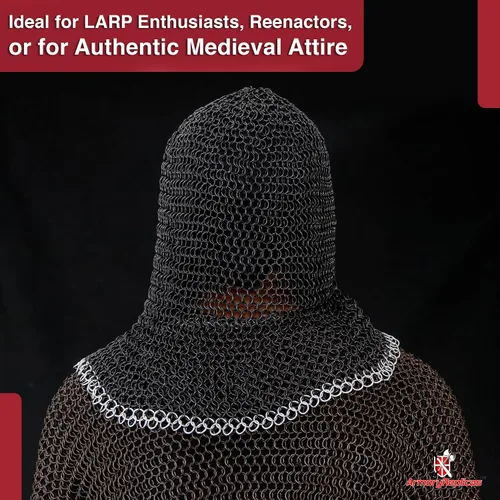 Vista 29 de Armory Replicas Medieval Chainmail Coif Armor, Mild Steel, 18.75 Inches Silver