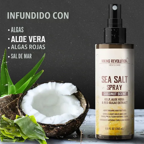 Vista 5 de Viking Revolution Spray de Sal Marina de Coco para Cabello de Hombres – Spray Texturizante para el Cabello con Kelp, Aloe Vera y Extracto de Algas