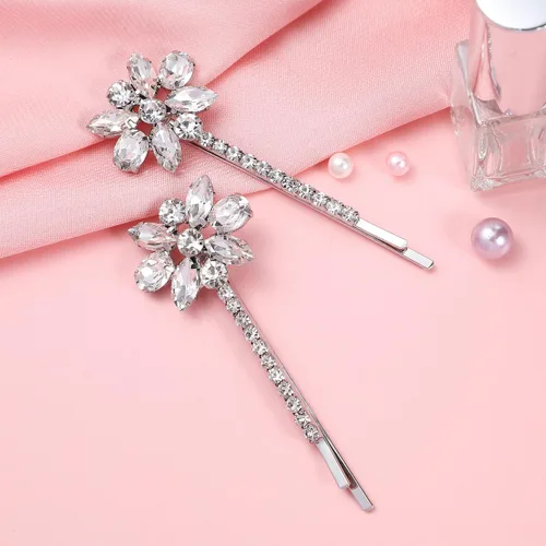 Vista 9 de Lurrose Pinzas Bobby con diamantes de imitación: horquillas decorativas para el cabello de las mujeres - Clip de pelo de novia para mujeres y niñas