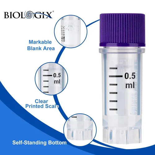 Vista 4 de Cryoviales de 0.0 fl oz, 25Pcs Cryotubes con código de barras lateral, frascos de esterilización con rosca externa, tubos de muestra con tapas Azul