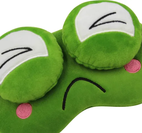 Vista 6 de Divertida máscara de sueño de rana verde, máscara de felpa suave ajustable con los ojos vendados para hombres, mujeres, niños, viajes, siesta