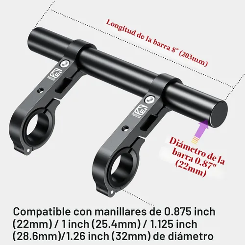 Vista 6 de BRCOVAN Extensiones extensoras de manillar de aleación de aluminio con barra transversal de 8 pulgadas de largo con base de montaje de doble