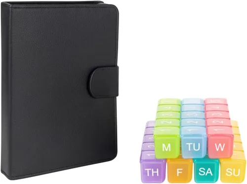Vista 3 de e-Pill - Organizador semanal grande de píldoras 5 veces al día x 7 días, caja de píldoras para vitaminas y medicamentos, con estuche discreto Negro