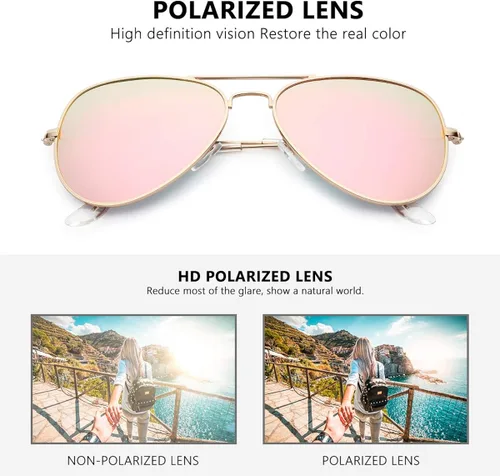 Vista 4 de Livhò Sunglasses for Men Women Aviator Polarized Metal Mirror UV 400 Lens Protection