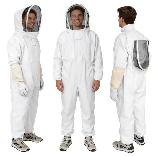 Vista 9 de Traje de abeja, traje profesional de apicultura de cuerpo completo con capucha de velo para hombres y mujeres, apicultor y principiantes con guantes