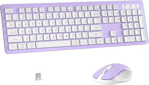 Vista 9 de MPTOG - Combo de teclado y mouse inalámbricos para PC portátil (azul blanco) Teclado de oficina de tamaño completo de 104 teclas con 15 teclas
