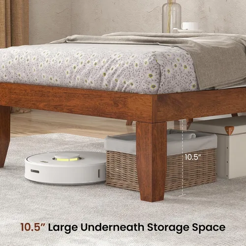 Vista 7 de KOMFOTT Armazón de cama de plataforma de madera de 14 pulgadas, tamaño Twin, base de colchón de madera con marco de madera de caucho, fuerte soporte