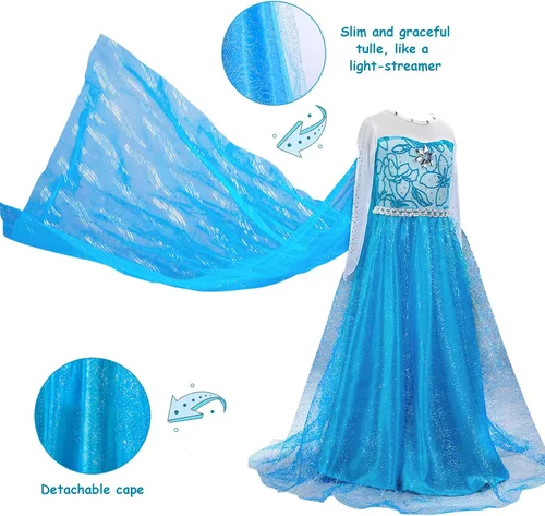 Vista 5 de guest dream Disfraz de princesa Elsa para niñas disfraz de princesa con accesorios para fiesta Halloween Navidad cosplay
