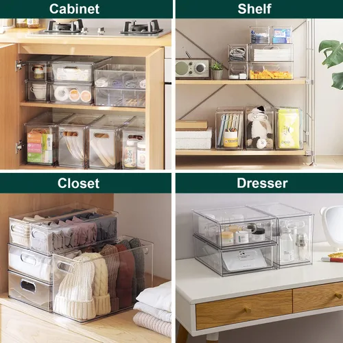 Vista 6 de LALASTAR Paquete de 2 organizadores de refrigerador con cajón extraíble, organizador apilable para congelador, organización y almacenamiento