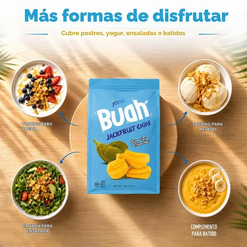 Vista 8 de Chicles de Jaca 7 Oz Jans Buah - Chips de Jaca Secas, Snack de Fruta Sin Gluten, Experiencia Auténtica de Fruta, Fruto de Jaca Seco, Deshidratado
