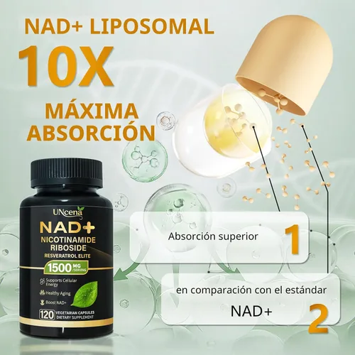 Vista 4 de Suplemento NAD 1500mg - NAD+ Liposomal Nicotinamida Ribósido con Resveratrol, NAD Plus Potenciador - Apoyo para la Salud Celular, Resistencia