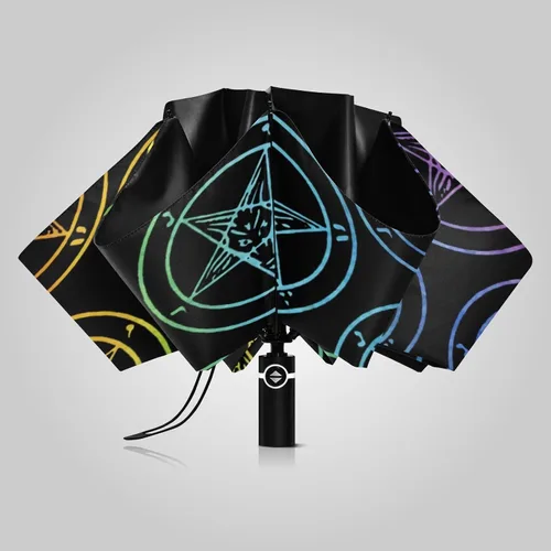 Vista 2 de UV Blocking Automatic Open Umbrella Baphomet-satanic-goat-gay-rainbow Portable Travel Folding Umbrellas with Cover Bag